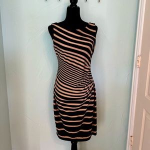 Elegant Navy & Tan Striped Dress